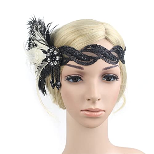 Roaring Art Deco 1920s Headpieces for Women Flapper Headband 20s Gatsby Costume Peacock Hair Accessories 07Multi Black