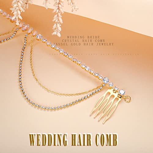 Fdesigner Wedding Hair Comb Crystal Bride Headpiece Gold Bridal Hair Jewelry Charm Women Hair Accessories for Party Prom Festival (Gold)