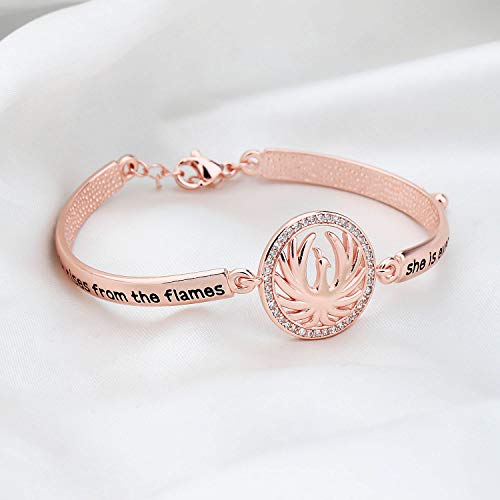 CYTING Phoenix Inspirational Quote Bracelet Phoenix Bird Jewelry Motivational Gift When The Phoenix Rises From The Flames She Is Even Stronger Than Before (Phoenix bracelet-rose gold)