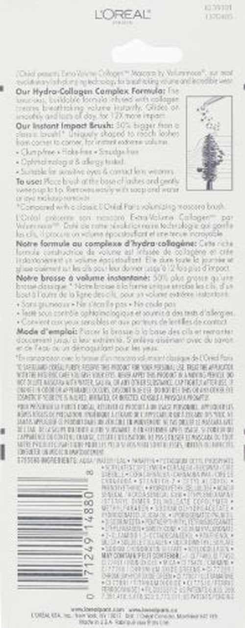 L'Oréal Paris Voluminous Extra Volume Collagen Washable Mascara, Black, 0.34 fl. oz.