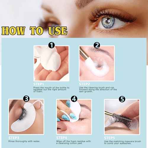 3.38OZ Eyelash Extension Cleanser Lash Mousse Unsent Lash Shampoo for Extensions, Natural Lashes Makeup & Mascara Remover Professional & Self