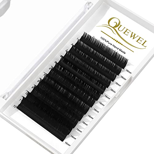 QUEWEL Eyelash Extension Supplies 0.05 D Curl 16mm Classic Individual Lash Extensions|Optinal 0.03/0.05/0.07/0.10/0.15/0.20 C/D Single 8-25mm Mix 8-14mm 15-20mm 20-25mm|(0.05 D 16mm)