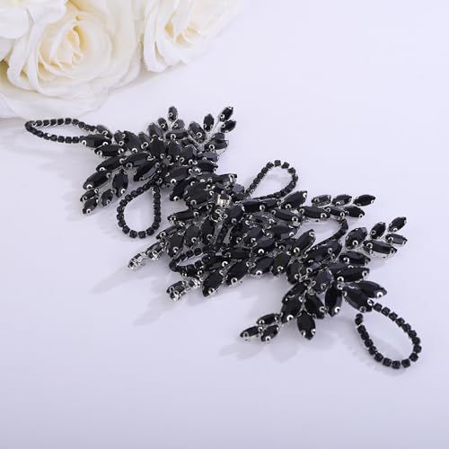 Teyglen Bridal Black Crystal Hair Vine Full Rhinestone Wedding Headband Hair Accessories for Bride Large Crystal Headband Black Headpiece for Women Girls (Black)