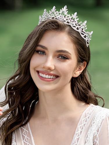 SWEETV Tiara Headbands Bridal Wedding Crown Prom Birthday Party Hair Accessories, Rhinestone Bridal Crown Princess Tiara Jewelry Headpieces for Women and Girls Silver,Lorelai Crystal Tiara