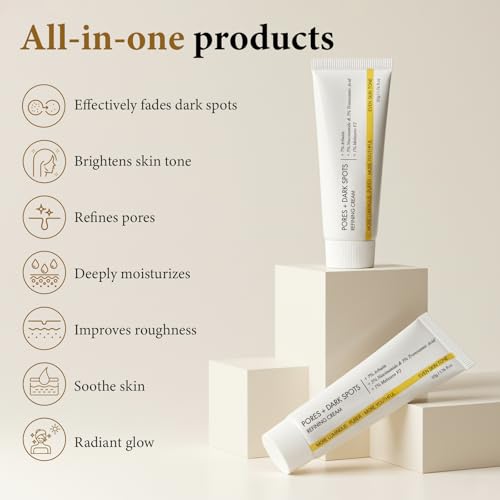 2 Pcs Pores Dark Spots Cream - Arbutin, Tranexamic Acid, Niacinamide | Targets Spots, Pore Minimizing, Radiant Glow, Gentle Hydrating Formula | Hyperpigmentation Cream for All Skin, 1.76 Fl Oz