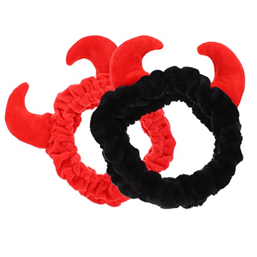 FRCOLOR 2pcs Face Wash Hair Tie Accesorios Para Mujer Headband for Washing Face Women Headband Plush Makeup Headband Sports Headbands for Girls Devil Horns Spa Demon Cosmetic Miss Cloth