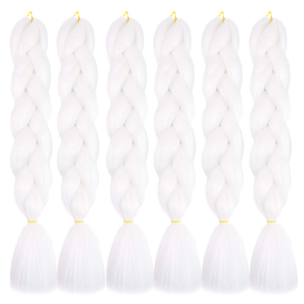 SHUOHAN 6 Packs Ombre Jumbo Braiding Hair Extensions 24 Inch High Temperature Synthetic Fiber Hair Extensions for Box Braids Braiding Hair (White(60#))