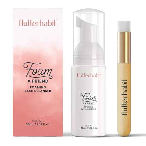 FlutterHabit Lash Shampoo, Gentle Foaming Eyelash Extension Cleanser, Lash Extension Cleanser Gently Removes Waterproof Makeup, Dirt, & Oil from Multi-Day Lashes, For Professional & Home Use (50ml)