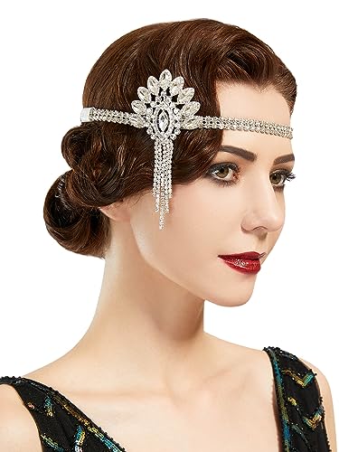 SWEETV 1920s Headpiece for Women, Rhinestone Roaring 20s Great Gatsby Headband Art Deco Hair Accessories