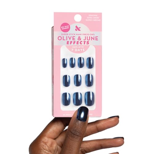 Olive & June Effects Super Stick Mani Press On Nails | Extra Short Round | No Glue Needed | 32 Tab Nails in 16 Sizes | Non-Toxic Tabs | Easy On-Off Non-Damaging Real Look | 7-Day Wear | Shacket Velvet
