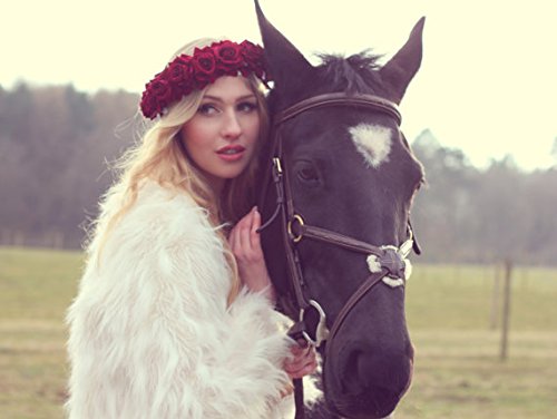 Floral Fall Rose Red Rose Flower Crown Woodland Hair Wreath Festival Headband F-67 (3-Burgundy)