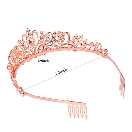 6 Pack Sparkling Crystal Princess Tiaras for Women Crown Queen Fashion Headband for Wedding Birthday Bride Bridal Prom Party Halloween Christmas Valentines Mothers Day Gifts Rose Gold