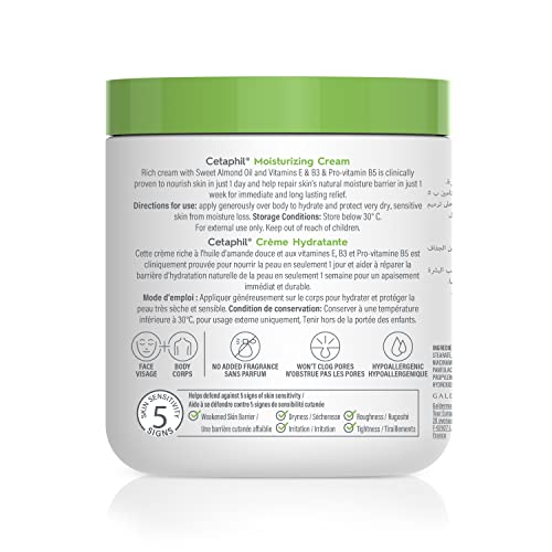 Cetaphil Moisturizing Cream for Dry/Sensitive Skin, Fragrance Free 16 oz