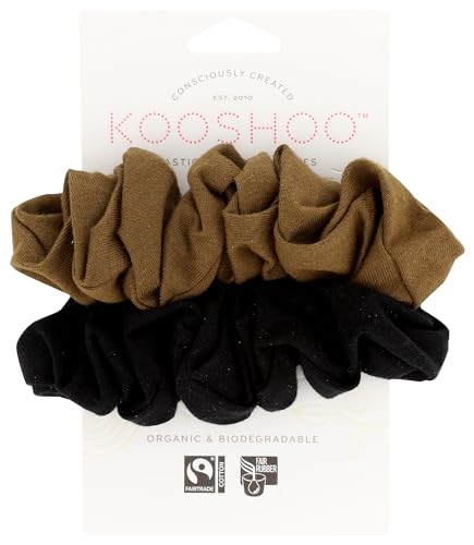 KOOSHOO Scrunchies - Organic Cotton Scrunchie Set Made from Plants - Washable, Durable, No-Damage Accessories for All Hair Types - Fair Trade, Ethically Made, Vegan - 2ct