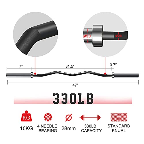 Olympic Barbell EZ Bar Curl Bar 4ft/5ft/7ft for 2 Inch Weight Plates, Perfect for Home Fitness (300lb/330lb/400lb/700lb/1000lb/1500lb)