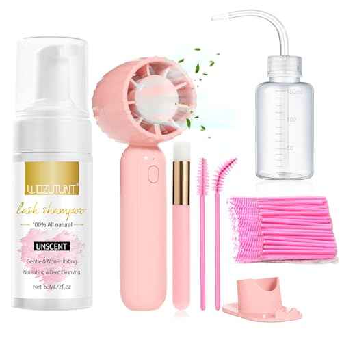 Eyelash Extension Cleanser Lash Mousse Lash Shampoo for Extensions, USB Mini Portable Fan Rechargeable Electric Handheld Air Conditioning (lash kit-handheld fan)