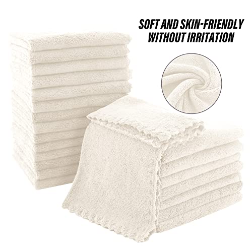 MOONQUEEN Ultra Soft Premium Washcloths Set - 12 x 12 inches - 72 Pack - Quick Drying - Highly Absorbent Coral Velvet Bathroom Wash Clothes (Cream)