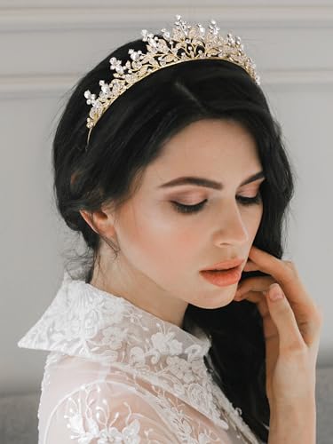 SWEET Gold Princess Tiaras for Women Girls,,Handmade Crystal Crowns and Tiaras Headband for Bride Wedding Bridal Birthday Quinceanera Pageant Party Prom ,Adult Halloween Costume Cosplay Hair