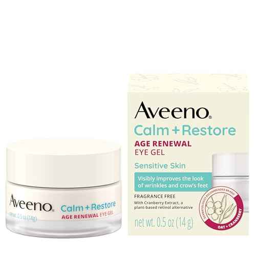 Aveeno Calm + Restore Age Renewal Anti-Aging Eye Gel, Under Eye Cream with Nourishing Oat & Cranberry Extract Visibly Improves the Look of Wrinkles & Crow's Feet, Fragrance Free, 0.5 oz