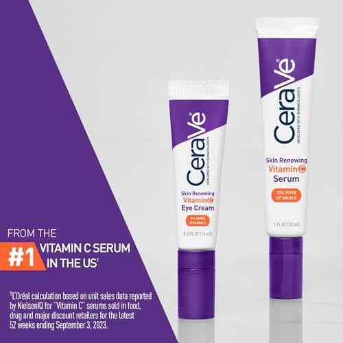 CeraVe Skin Renewing Vitamin C Eye Cream, Vitamin C, Hyaluronic Acid, Ceramides & Caffeine, Under Eye Cream For Dark Circles and Puffiness, Fragrance Free & Ophthalmologist Tested, 0.5 Fl. Oz