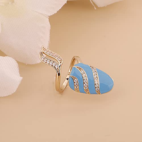 Rumtock Statement Gold Fingernail Ring with CZ Rhinestones Blue Knuckle Nail Ring Maincure Finger Tip Jewelry for Women Girls