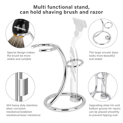 Shaving Brushes Kit For Men, 4 In 1 Shaving Brush Set Includes Nylon Bristle Shaving Brush, Sandalwood Shaving Cream, Stainless Steel Shaving Bowl and Stand