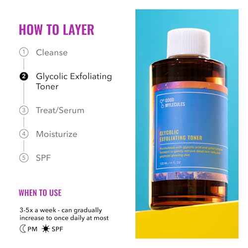 Good Molecules Glycolic Exfoliating Toner - Hyaluronic and Glycolic Acid Daily Toner for Face - Cleansing Facial Exfoliant for Glowing Even Skin Tone, Skin Care