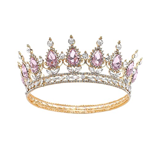 Yovic Baroque Wedding Crowns Rhinestone Bridal Crowns and Tiaras Crystal Bride Crown Prom Costume Party Hair Accessories for Women and Girls (Pink)