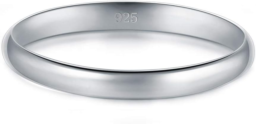 BORUO 925 Sterling Silver Ring High Polish Plain Dome Tarnish Resistant Comfort Fit Wedding Band Gifts for Special Occasions 2mm 3mm Ring Size 4-12