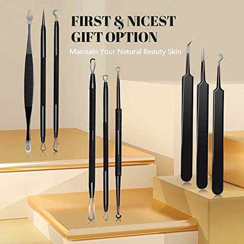 WOAMA Blackhead Remover Tools, Pimple Popper Tool Kit Extraction Acne Tools Blackhead Whitehead Remover Stainless Steel for Nose Face with Black Bag - 9PCS