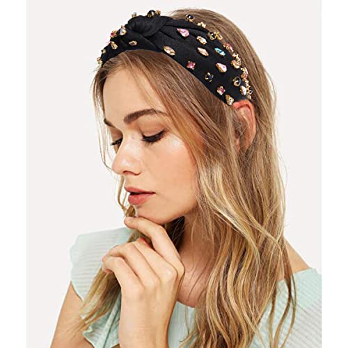 NVENF Rhinestone Knotted Headbands for Women, Crystal Beaded Jeweled Headbands, Top Knot Headbands Womens Fashion Hairbands Summer Hair Accessories