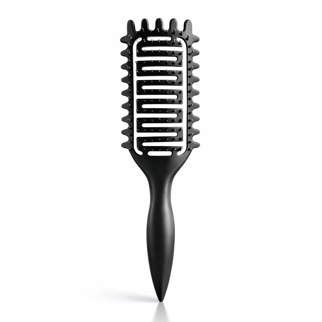 Skiennix Curl Defining Brush - Vented Detangling Tool for Curly Hair | Lightweight & Curved Design (Black)