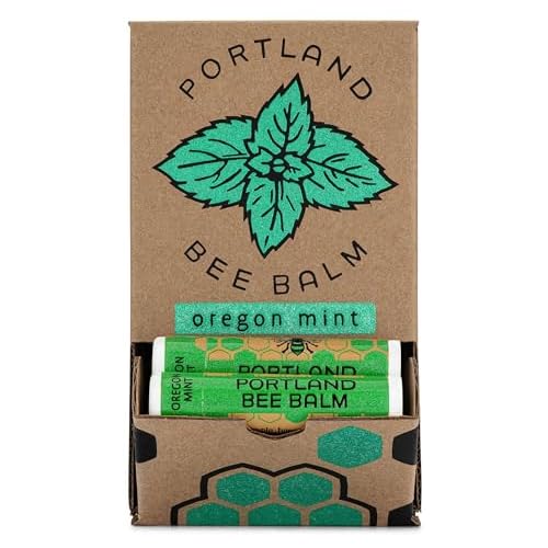 Portland Bee Balm All Natural Handmade Beeswax Based Lip Balm, Oregon Mint 24 Count