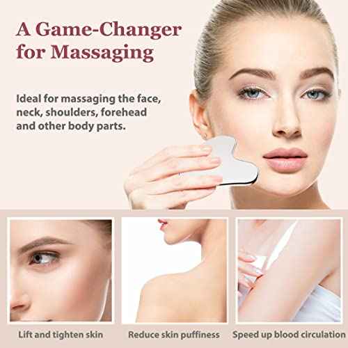 Stainless Steel Gua Sha and Face Roller Set, Facial Tool for Face Sculpting, Metal Skin Care, Massager for Women