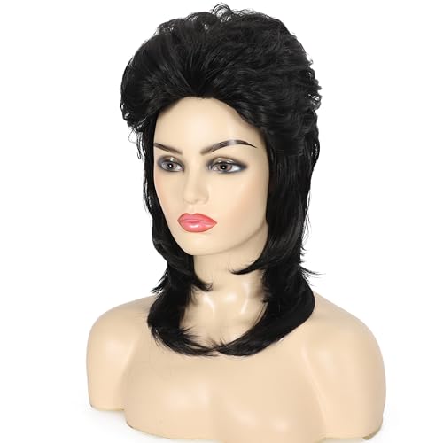 Daiaces Black Mullet Wigs for Women 80s Rocker Wig Costumes Fancy Party Cosplay Halloween Wig