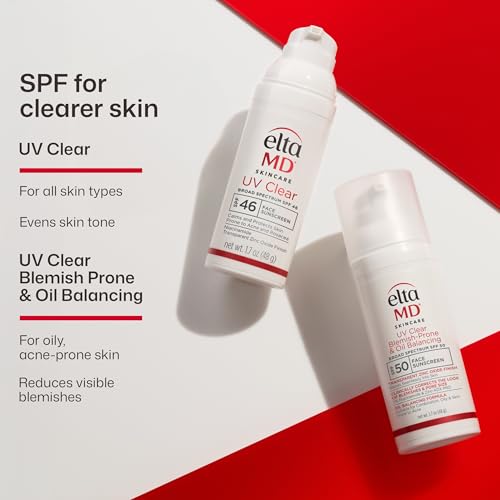 EltaMD UV Clear Face Sunscreen SPF 46, Oil Free for Face with Zinc Oxide, Dermatologist Recommended Sunscreen Lotion, For Acne-Prone Sensitive Skin, 1.7 oz Pump