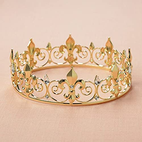 Royal Full King Crown Metal Crowns And Tiaras For Men Cosplay Prom Party Decorations Crown Headpieces Accessories (Gold)