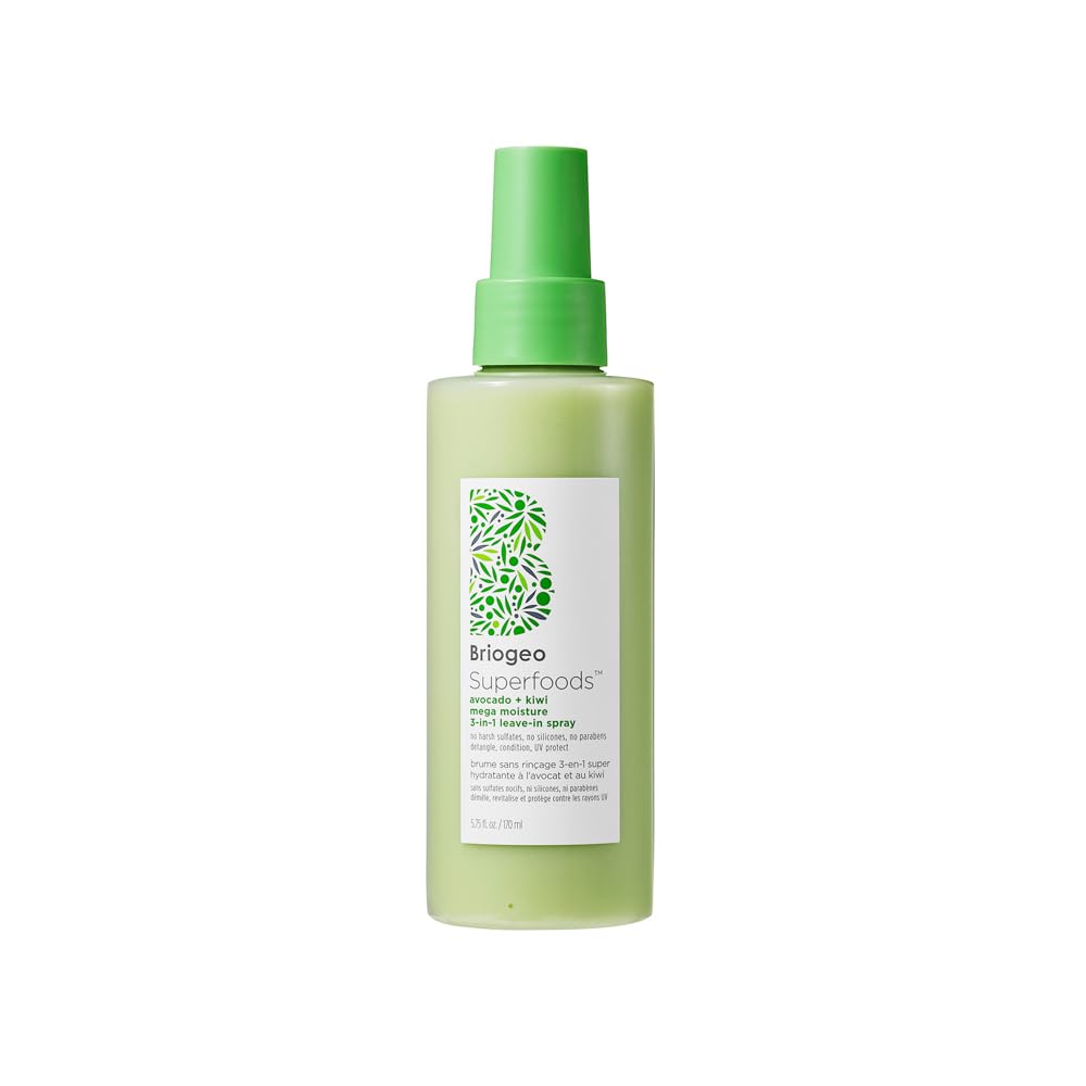 Briogeo Superfoods Avocado + Kiwi Leave-In Spray - Mega Moisture Detangler & Heat Protectant | Vegan, Silicone-Free