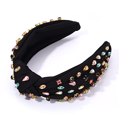 NVENF Rhinestone Knotted Headbands for Women, Crystal Beaded Jeweled Headbands, Top Knot Headbands Womens Fashion Hairbands Summer Hair Accessories