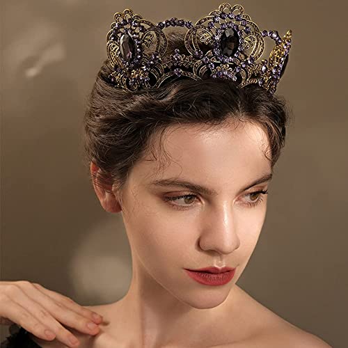 Fairyu Baroque Queen Crown and Tiara Sparkly Purple Rhinestone Wedding Crowns Crystal Bride Full Tiaras Headband Party Prom Hair Accessories for Women