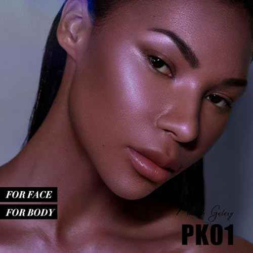 FOCALLURE Shimmer Face Highlighter Makeup Powder, Gel to Powder Glow Finish, Leaving a Lightweight & Healthy Radiance, Long Lasting Luminous Face Body Highlighter Makeup,PK01 Pinkish Galaxy