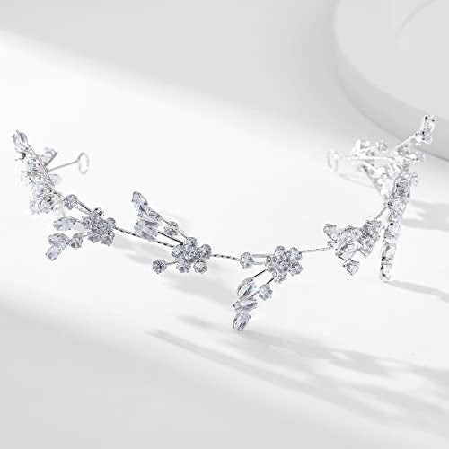 Bride Wedding Fairy Rhinestone Headband - Hair Accessories Headpiece Party Jewelry Women (Silver Pearl)