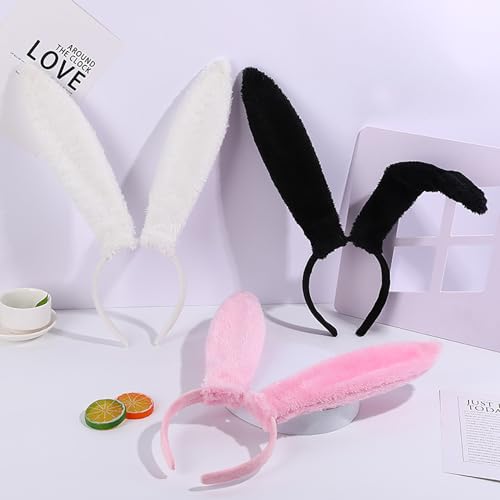 FunSpt Easter Bunny Rabbit Ears Plush Headband Halloween Costume for Aldult Rose