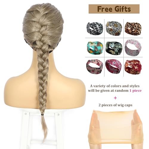 SAPPHIREWIGS Brown Headband Wigs Synthetic Long Loose Wavy Hair Mix Light Brown Hair Glueless Headband Wigs Body Wave Wigs for Women Half Wigs with Headbands Attached Daily Use 26 Inch