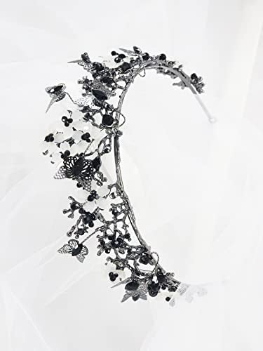 Brihasory Butterfly Queen Birthday Crowns Gold Tiaras for Bride, Crystal Royal Princess Wedding Rhinestone Headband, Costmue Party Christmas Halloween Black Prom Headpiece for Women and Girls (Black)