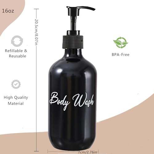 Shower Soap Dispenser(16.9 Oz/Black),Shampoo Dispenser with Plastic Pump,Shampoo and Conditioner Bottles,Shower Dispenser for Bathroom,Refillable Shampoo and Conditioner Bottles,3 Pack Shampoo Bottles