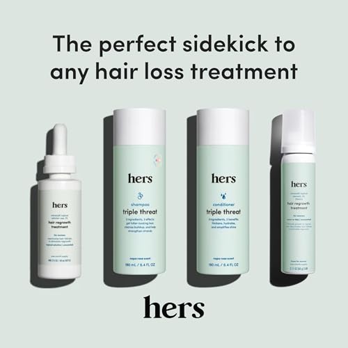 hers Triple Threat Shampoo - Biotin, Saw Palmetto, & Pumpkin Seed Oil Formula - Thickening & Hydrating Shampoo - Color-Safe, Paraben-Free, Vegan - Napa Rose Scent - 6.4 Fl Oz, 2 Pack