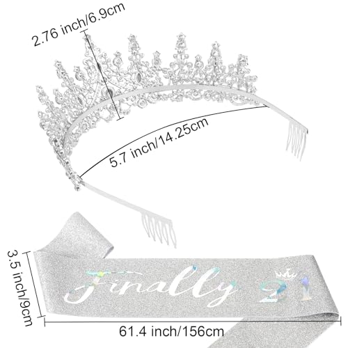 Canitor 21st Birthday Sash and Tiara Set 21st Sparkling Birthday Crown Dazzling Birthday Sash 21st Birthday Decorations 21st Birthday Gifts for Her AB Silver