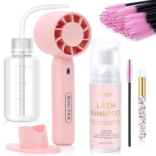 EMEDA Lash Shampoo Kit 2.02 fl oz Lash Cleaning Kit with Rechargeable Fan Dryer/Brush/Rinse Bottle, Oil-free Cleanser Wash for Extensions & Clusters & Natural Eyelashes, Cleaner for Eyelash Care