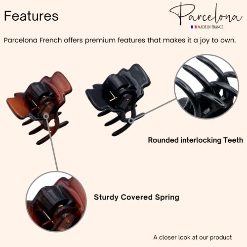 Parcelona French Glossy Square Very Small 3/4" Black Celluloid Set of 2 No Slip Grip Jaw Hair Claw Durable Styling Women Hair Accessories Strong Hold Girls Hair Claw Clips, Made in France